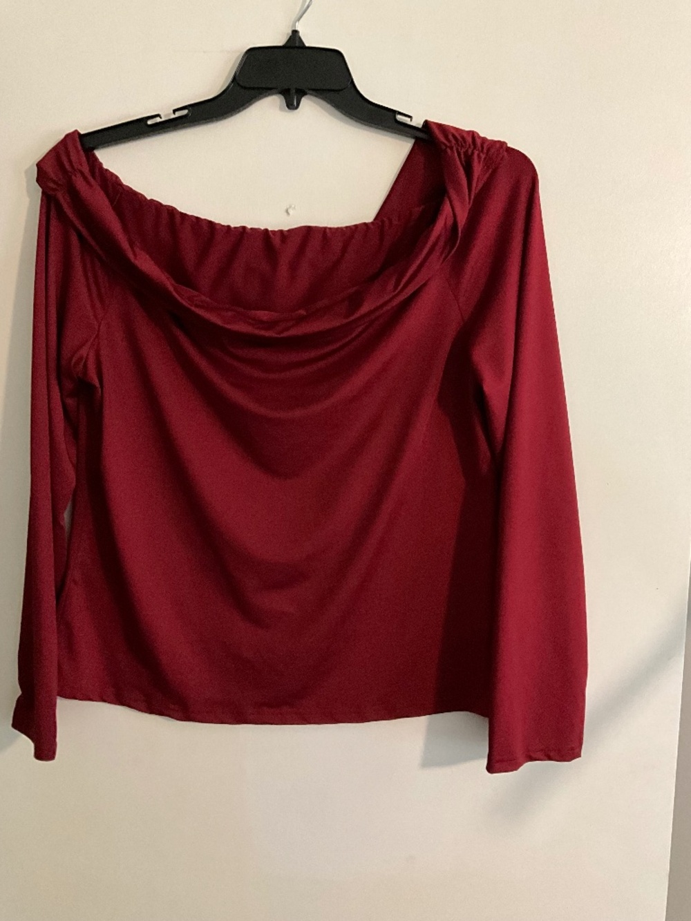 Maroon Off The Shoulder Draped Top XXL New Without Tags Long Sleeve